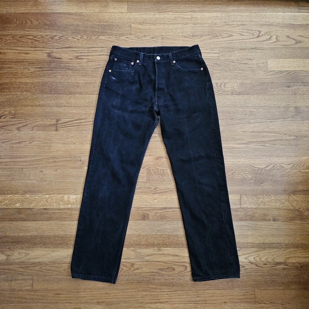 VTG Levis 501 Jeans Mens 34×32(32×32) Black Straight Button Fly Whiskers Y2K